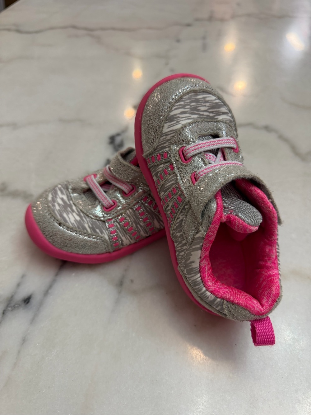 Kids Grey and Pink Lightweight Athletic Sneakers